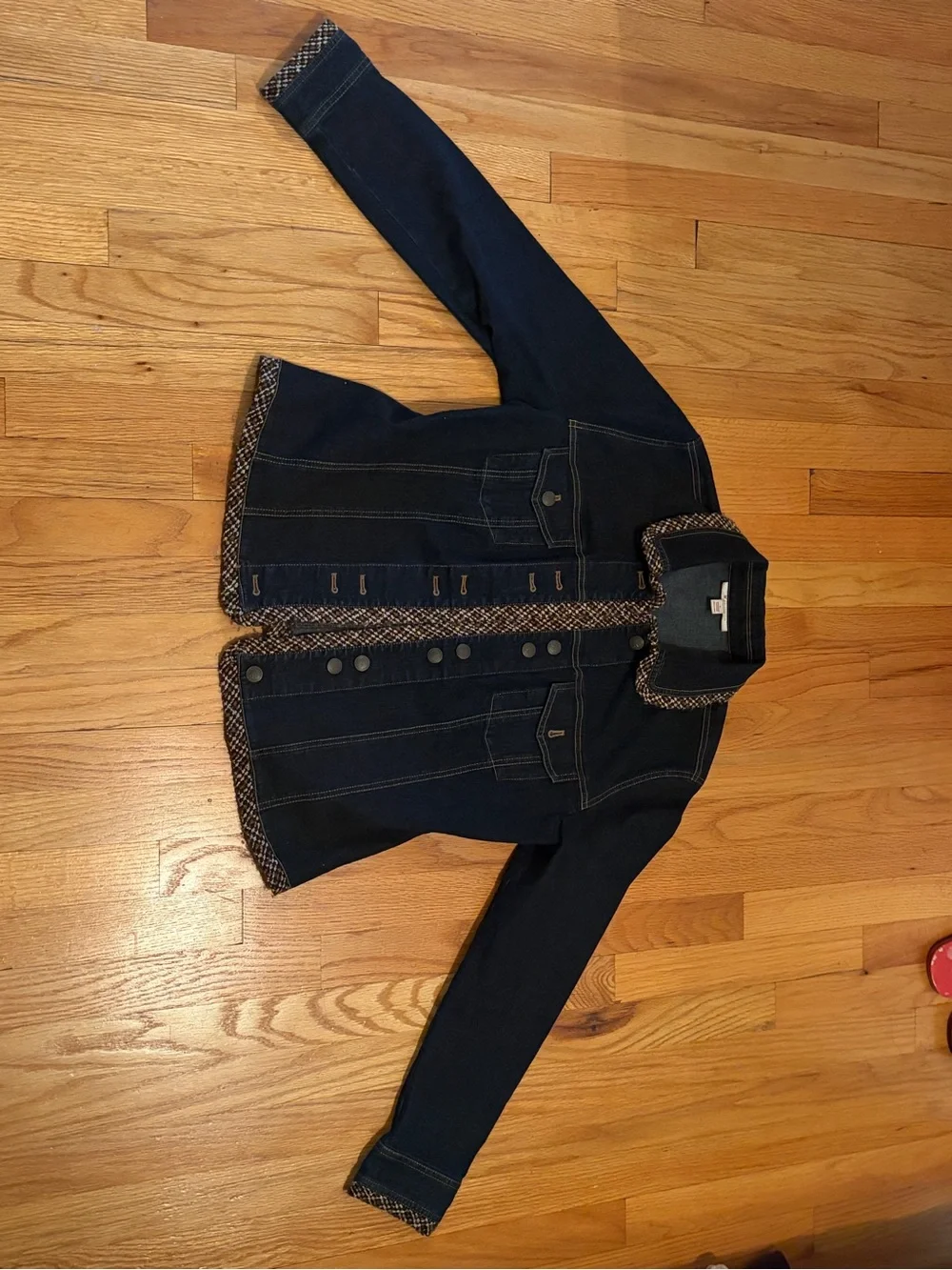 Women’s Navy Denim Jacket with Tweed Trim - JM Collection